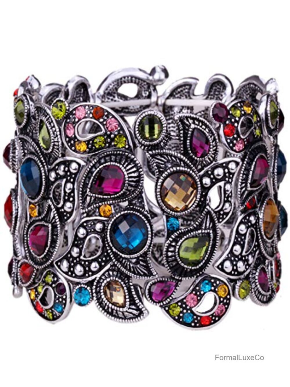 Women's Flower Stretch Cuff Bracelet - Comfortable Elastic Band, Crystal &